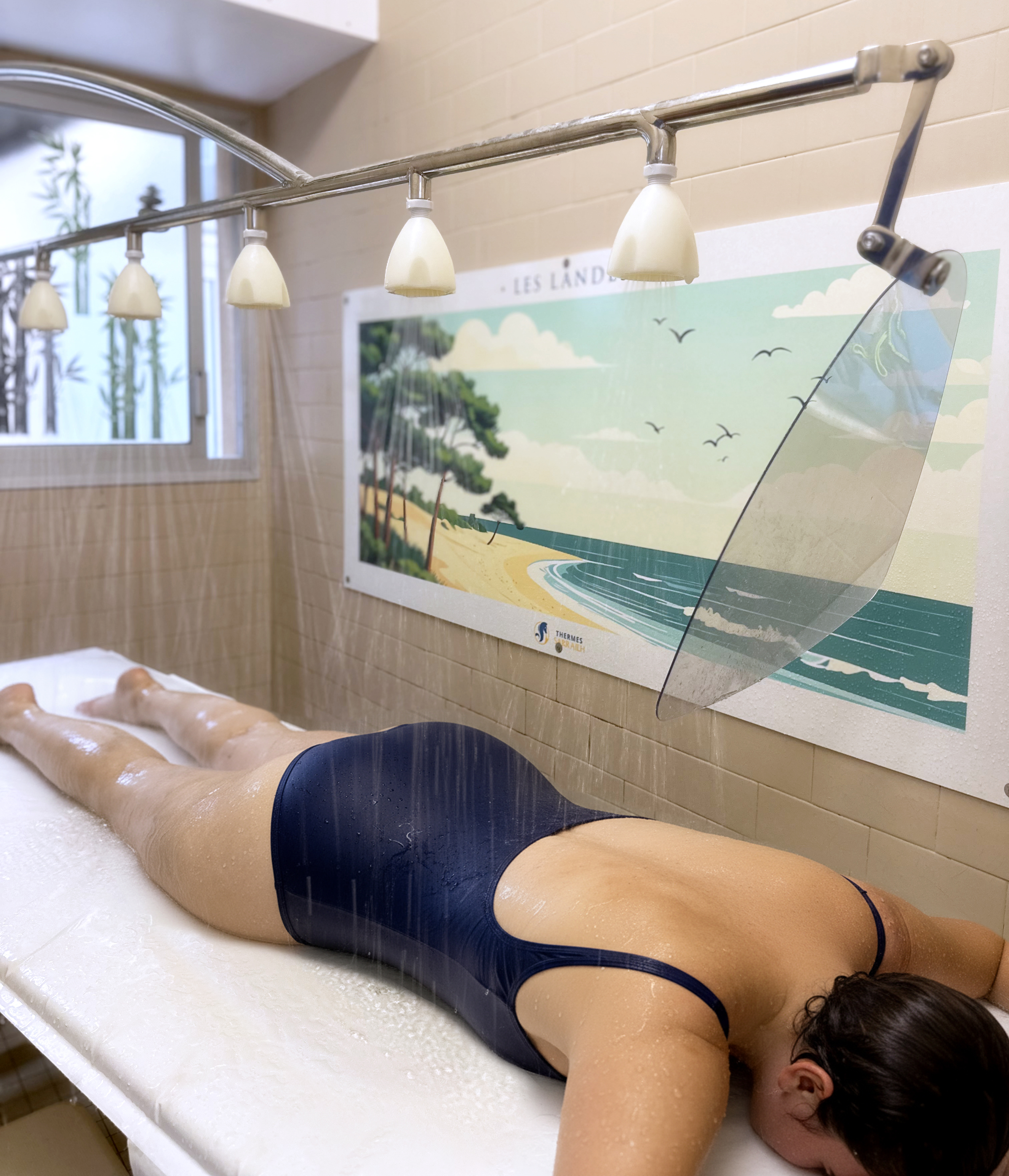 Douche à affusion, pluie d'eau thermale aux Thermes Sarrailh